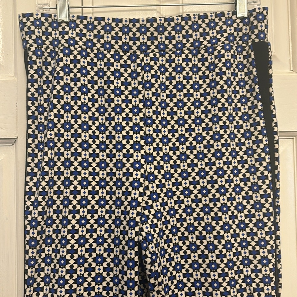 Maeve Blue and White Patterned Flare Pants - Picture 3 of 11
